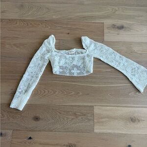 Montce Margarita Floral Lace Long Sleeve Crop Top